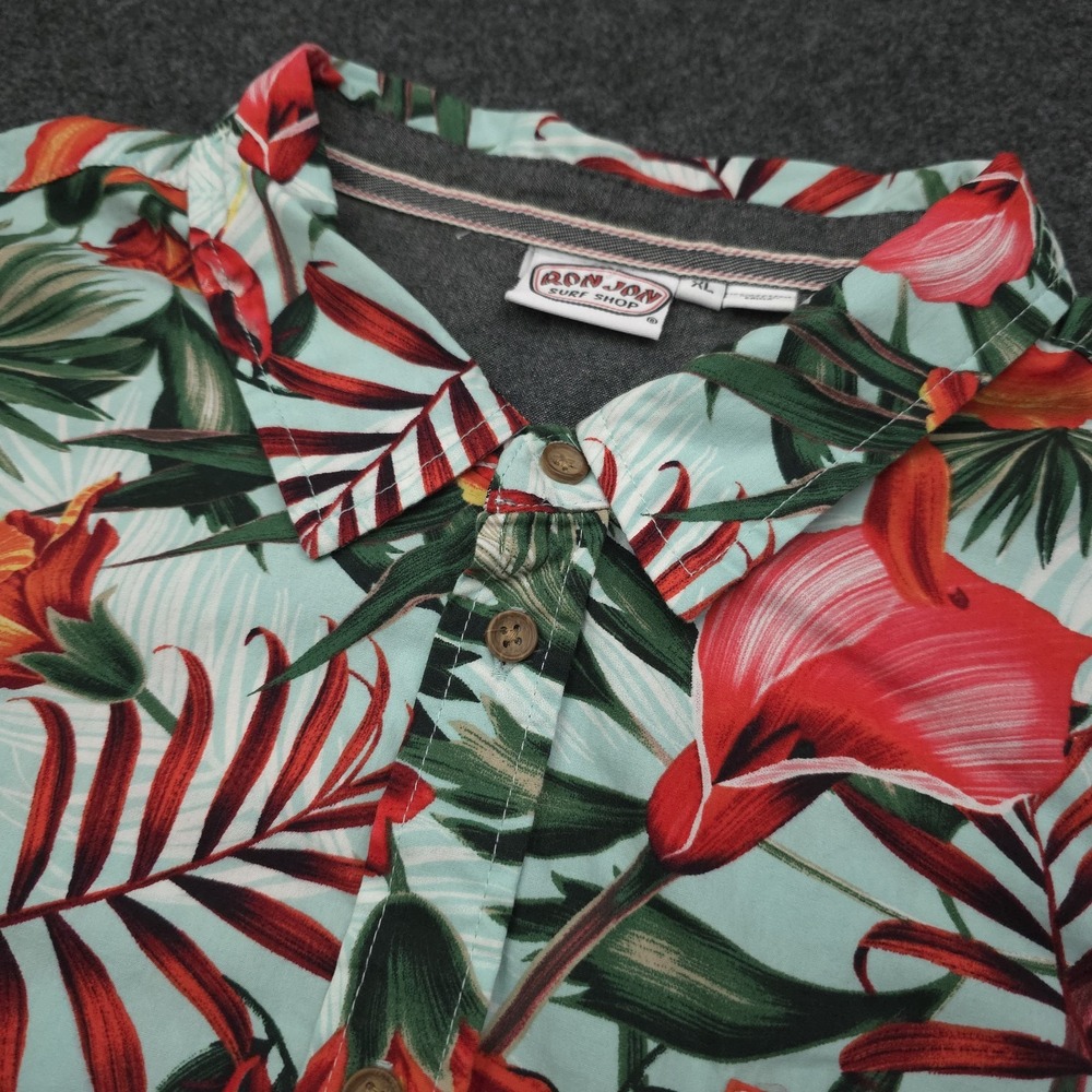 Ron Jon Surf‎ Shop XL Tropical Hawaiian Floral Button Up Shirt Beach Resort Surf
